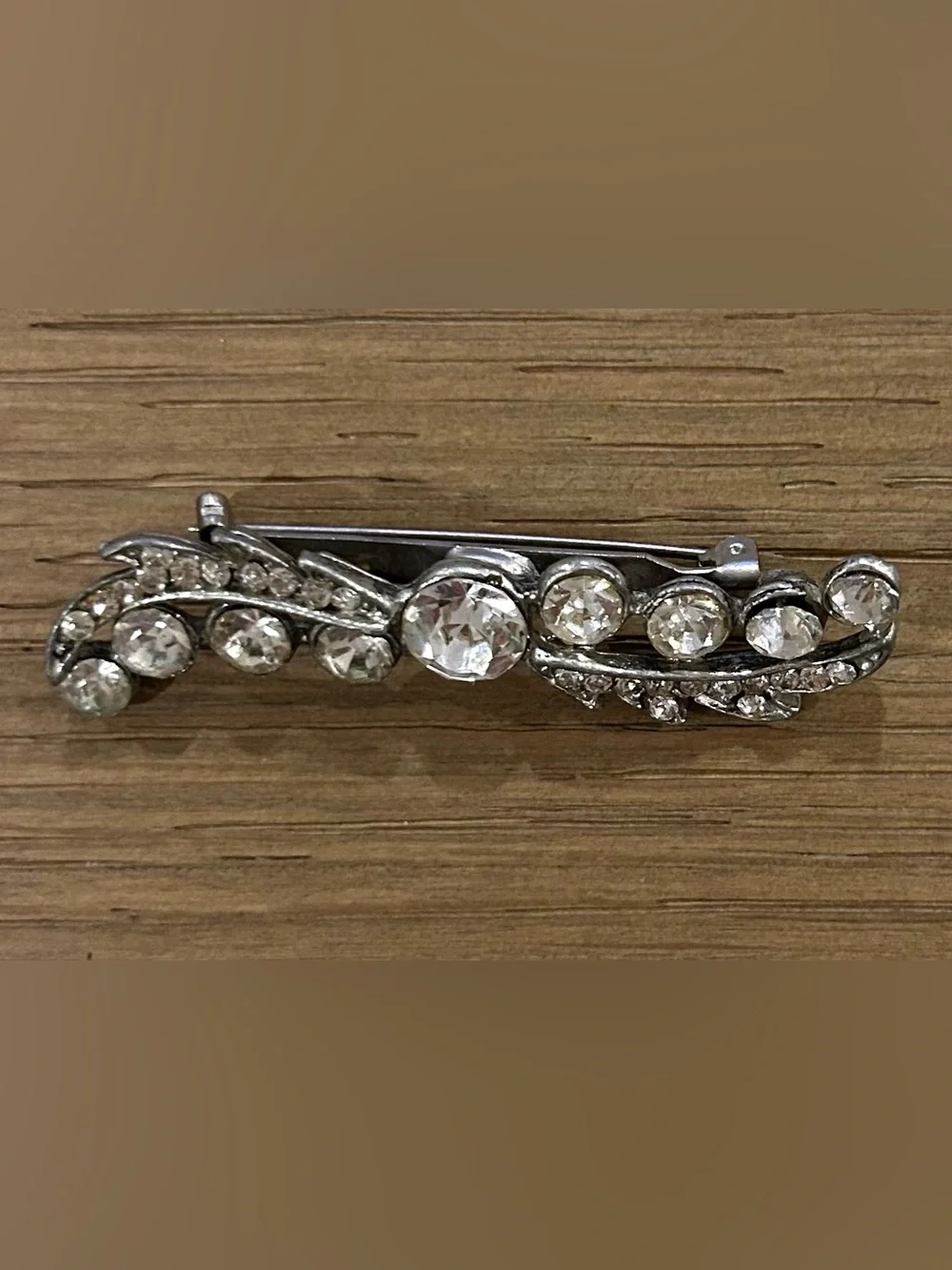 Rhinestone Silver-Tone Brooch Pin